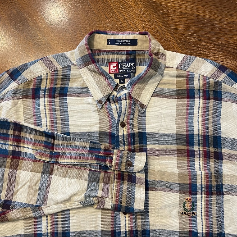 Chaps Ralph Lauren Burton down plaid long sleeve shirt XL Tall 100% cotton